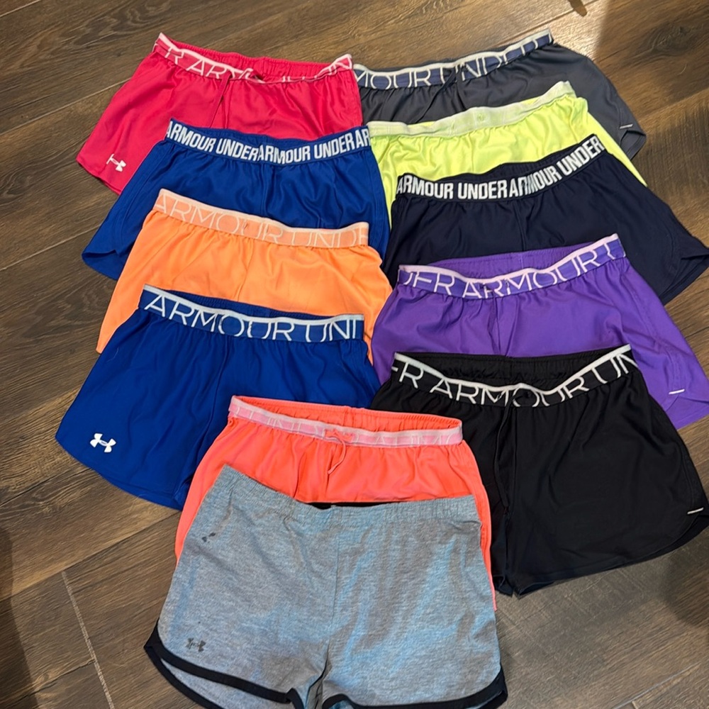Huge Lot of Used Small Under Armour Play Up Shorts and an XS pair fitted shorts